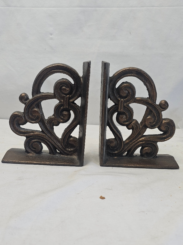 Elegant Cast Iron Scrollwork Bookends - Set of 2