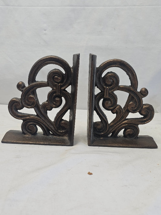 Elegant Cast Iron Scrollwork Bookends - Set of 2