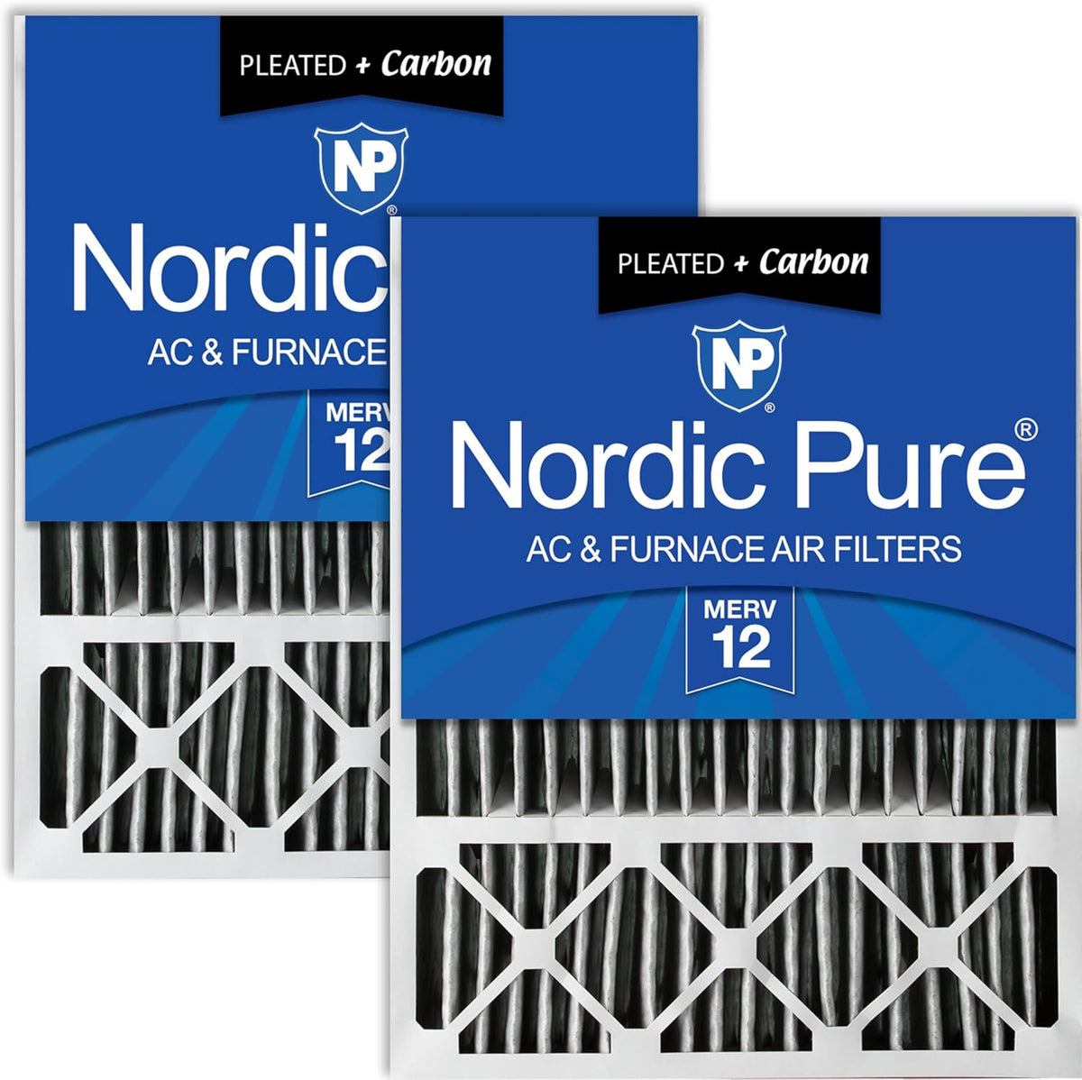 Nordic Pure 20x25x5 MERV 12 Pleated Carbon AC Furnace Air Filters, 2-Pack