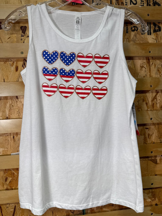 TEC-ONE Girls Americana Hearts Graphic Tank Top - White, Size XL (16)