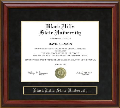 Black Hills State University (BHSU) Mahogany Diploma Frame with Black Mat
