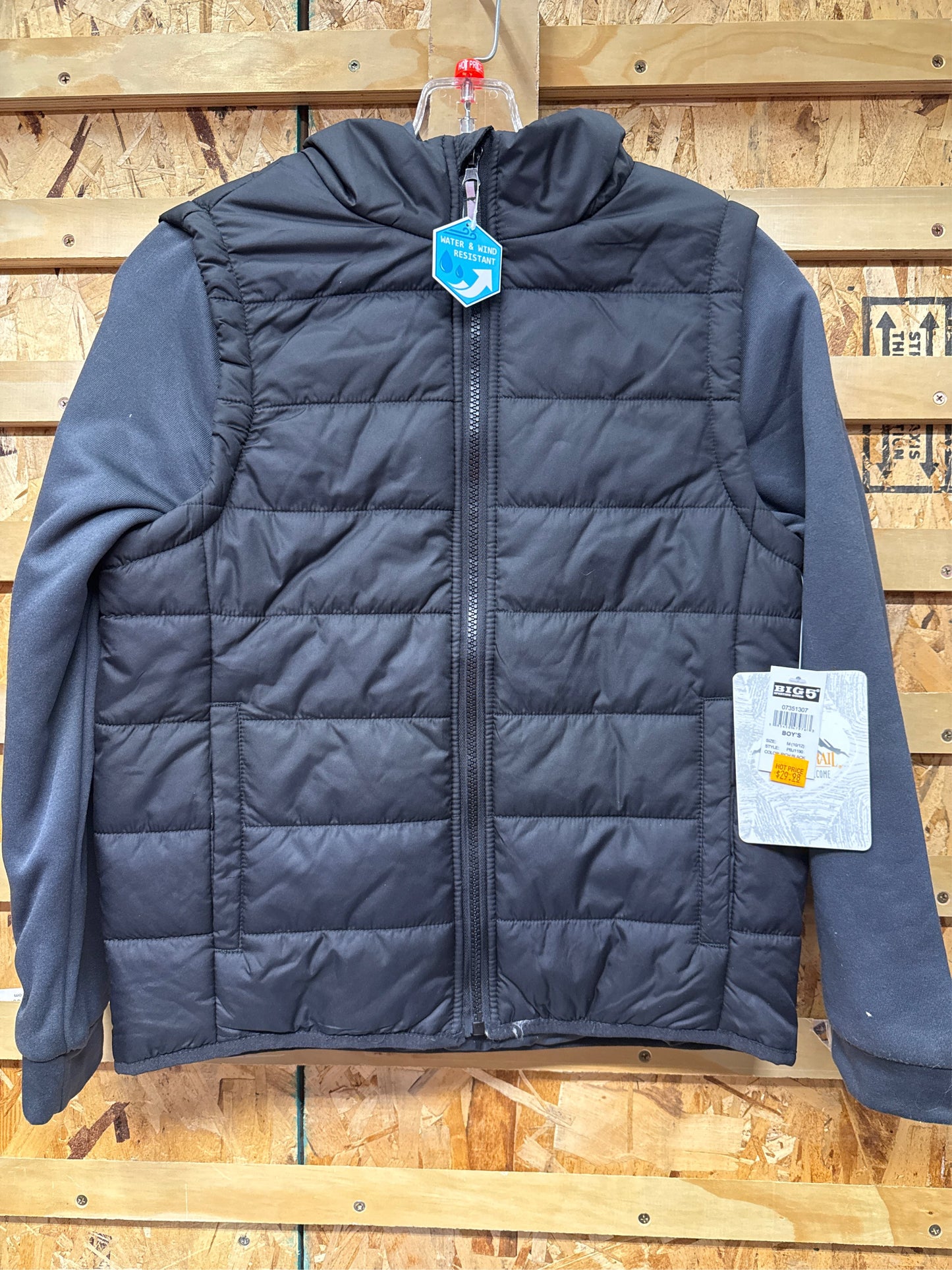 Pacific Trail Boys' Mixed Media Hooded Jacket - Black/Gray, Size M (10/12)