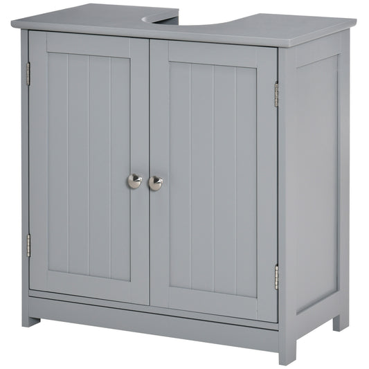 Kleankin Gray Bathroom Vanity Cabinet with U-Shape Cut-Out and Adjustable Shelf