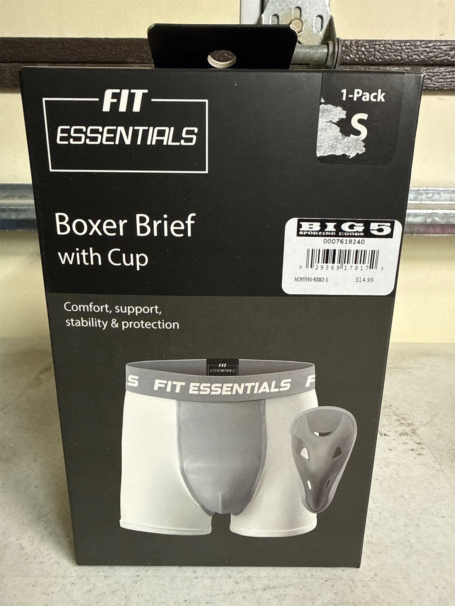 Fit Essentials Adult Boxer Brief with Athletic Cup, White/Gray, Small