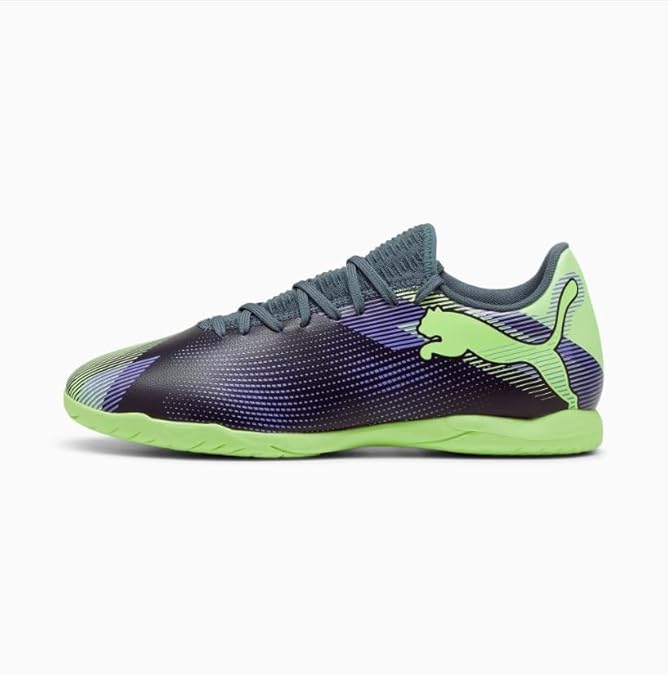 Puma Future 7 Play IT Indoor Soccer Shoes - Gray Skies/Elektro Purple, Size 7.5