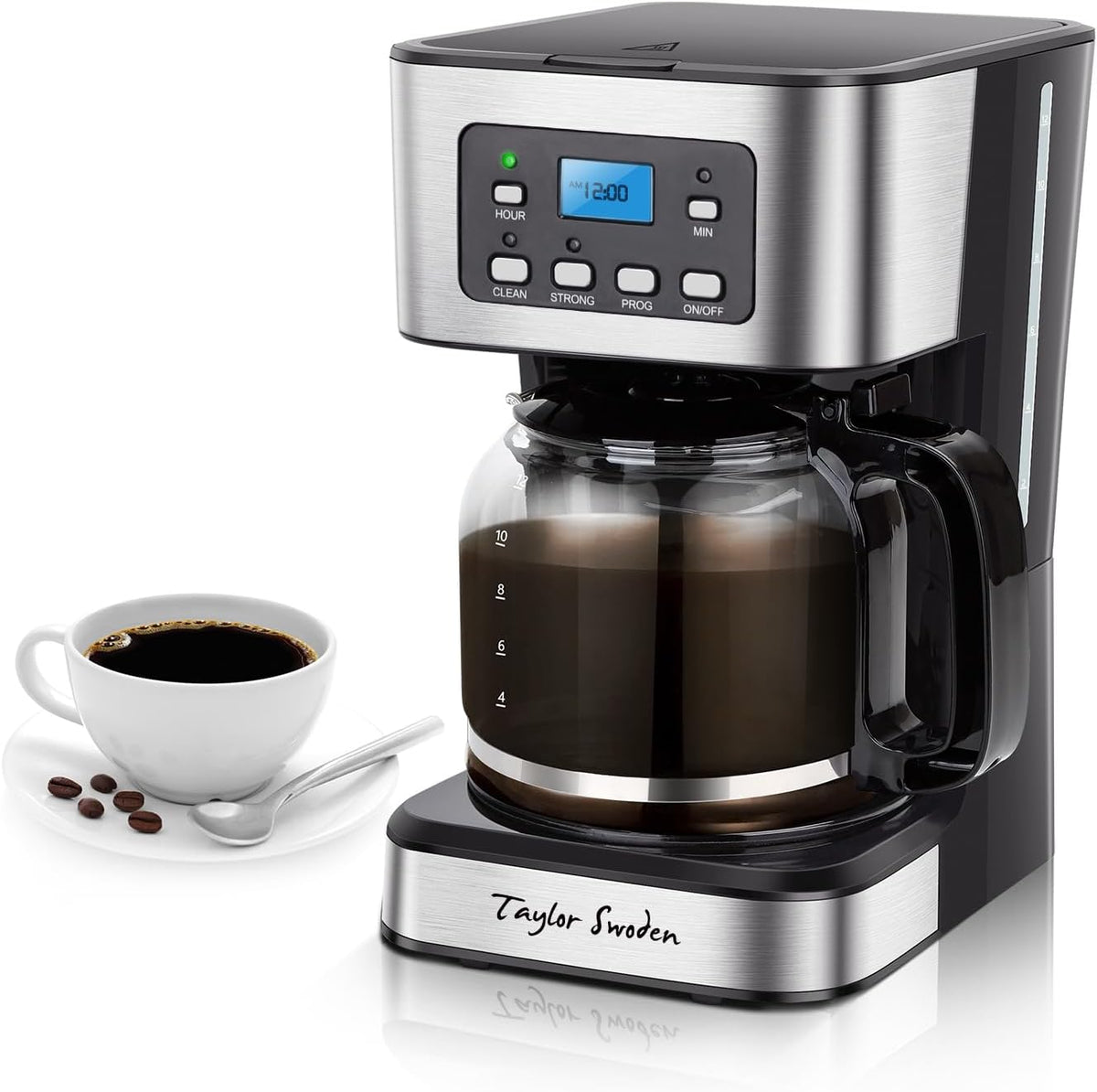 Taylor Swoden 12-Cup Programmable Drip Coffee Maker, Stainless Steel