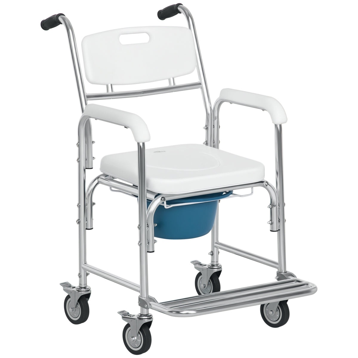 HOMCOM 3-in-1 Mobile Shower Commode Wheelchair with Removable Bucket