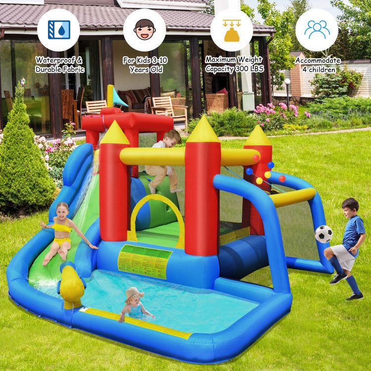 Costway Inflatable Bounce House with Splash Pool, Water Slide, and Blower