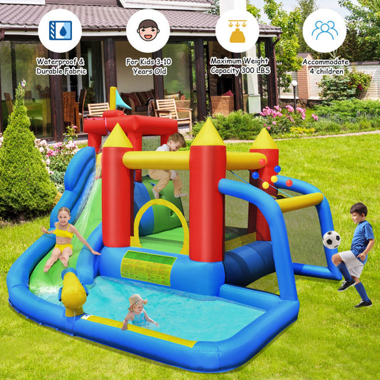 Costway Inflatable Bounce House with Splash Pool, Water Slide, and Blower