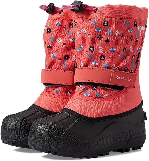 Columbia Kids' Powderbug Plus II Print Snow Boots - Blush Pink/White, Size 10
