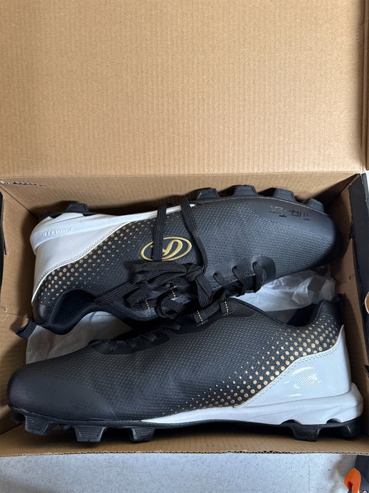 Rawlings Men's Division Low Baseball Cleats - Black/White/Gold - Size 10.5