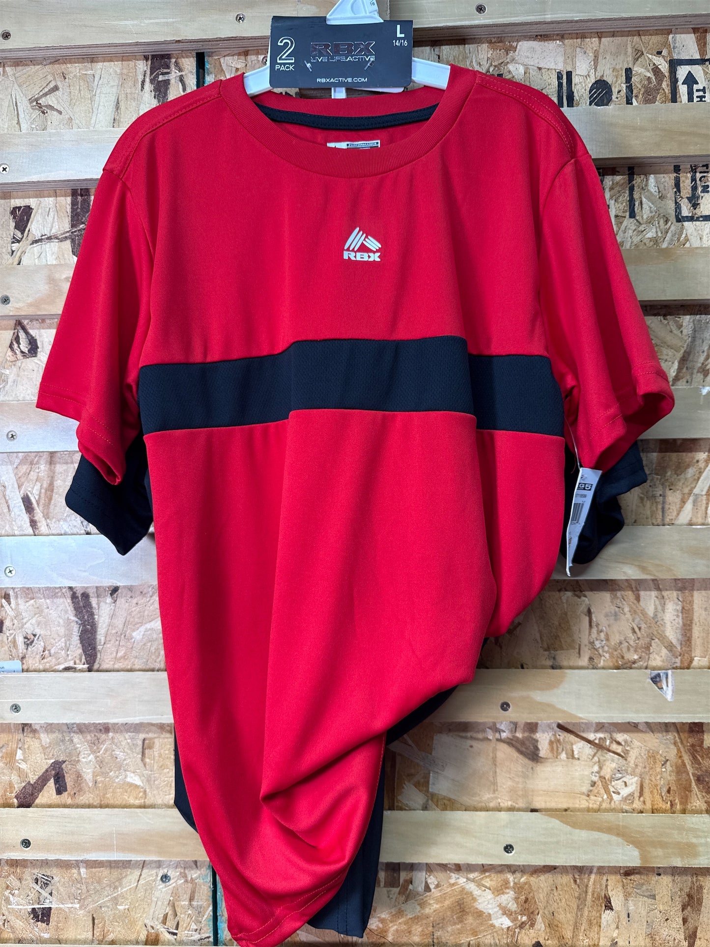 RBX Boys' Active Performance T-Shirts, 2-Pack - Red/Black, Size Large