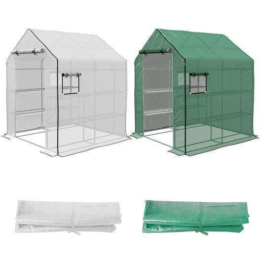 Outsunny Set of 2 Walk-In Greenhouse Replacement Covers - Green & White PE