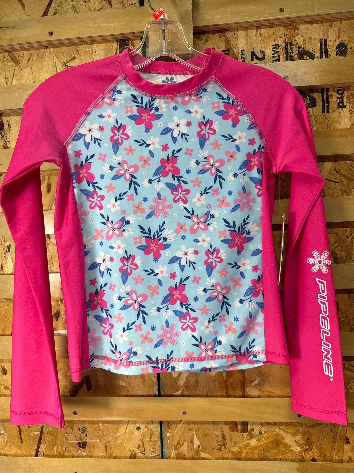Pipeline Girls' Long Sleeve Rash Guard Swim Shirt - Pink/Blue Floral, Size 16
