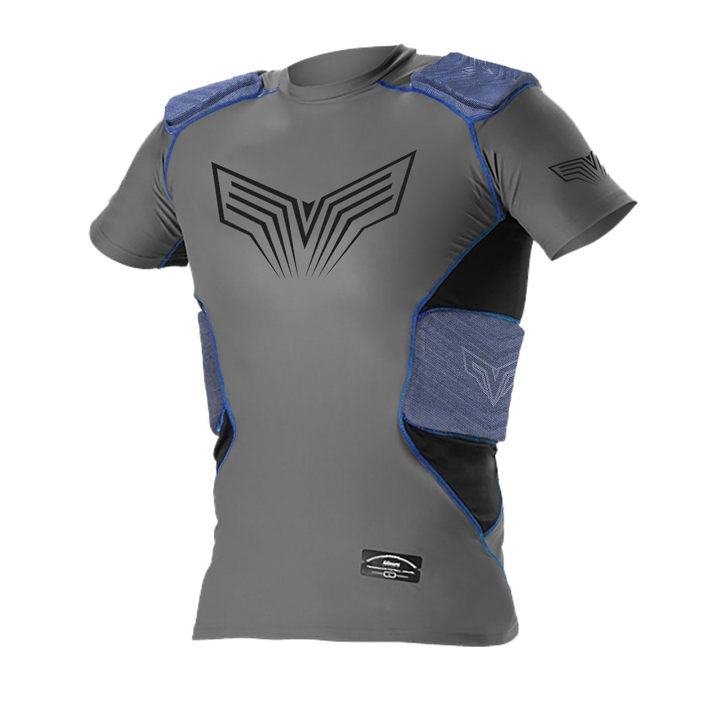 Alleson Youth Vortex Integrated Football Padded Top - Gray/Blue, Small