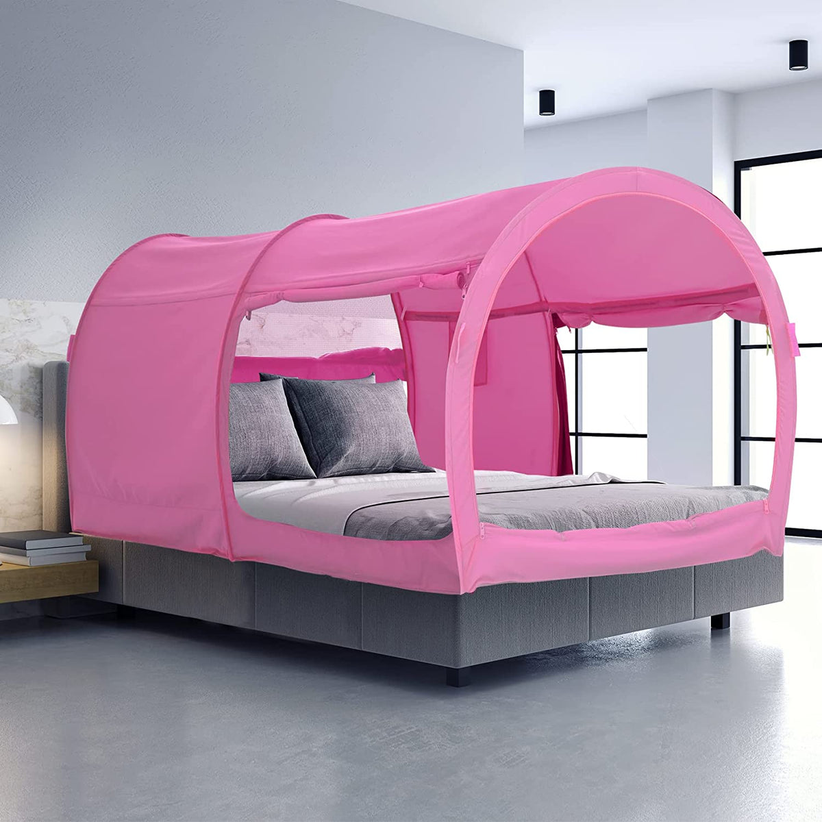 Alvantor Pink Twin Pop-Up Bed Tent for Privacy and Play