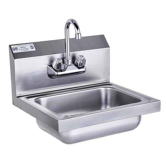Hally HL-HS-17 Stainless Steel Wall Mount Sink with Faucet - 17" x 15"