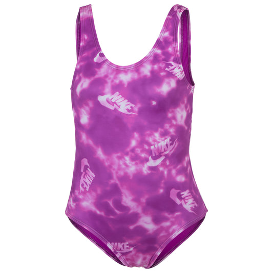 Nike Girls' One-Piece Water Print Swimsuit - Purple, Size Medium