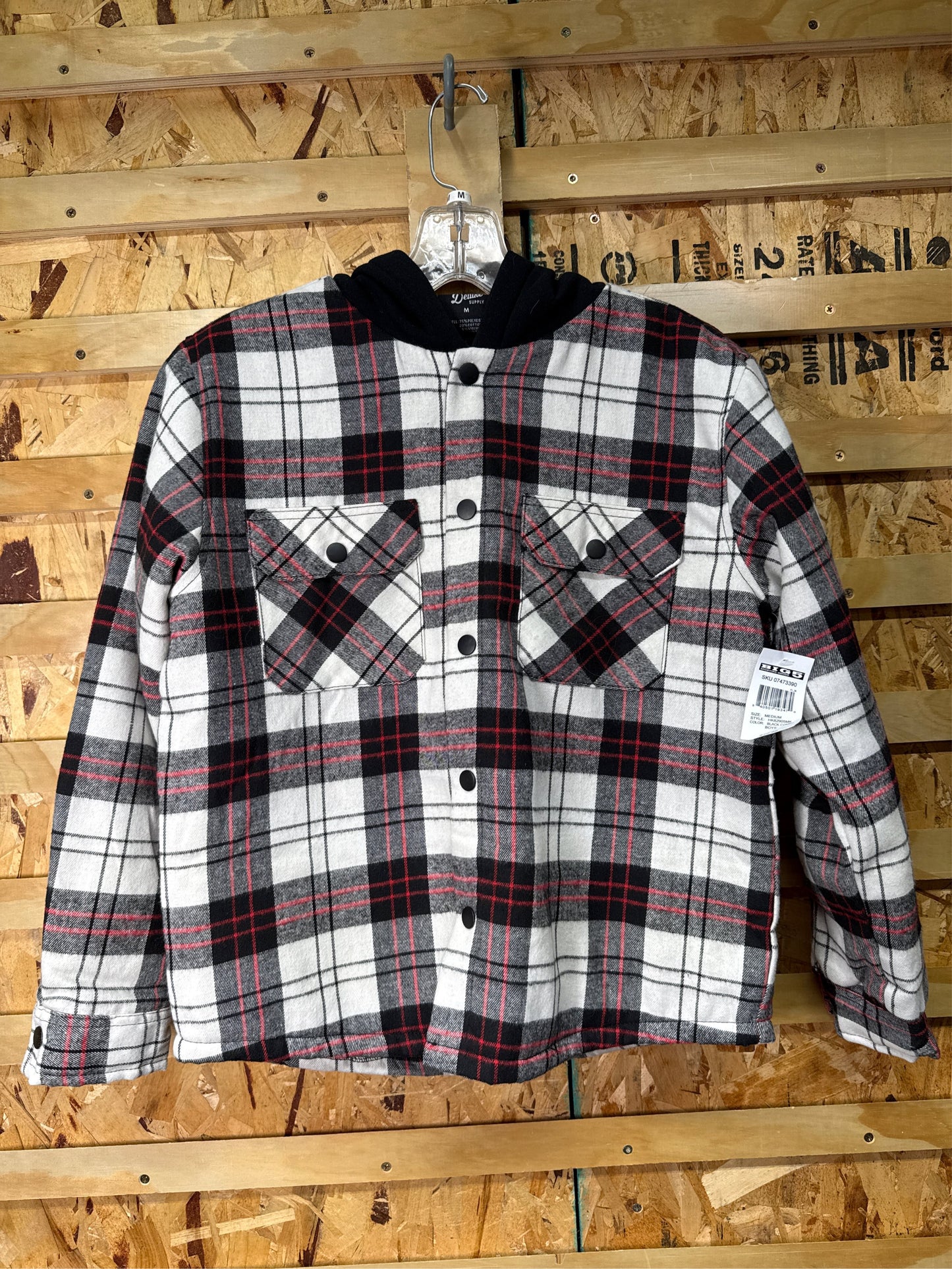 Original Deluxe Boys' Quilted Plaid Hooded Shirt Jacket - Black Combo, Medium