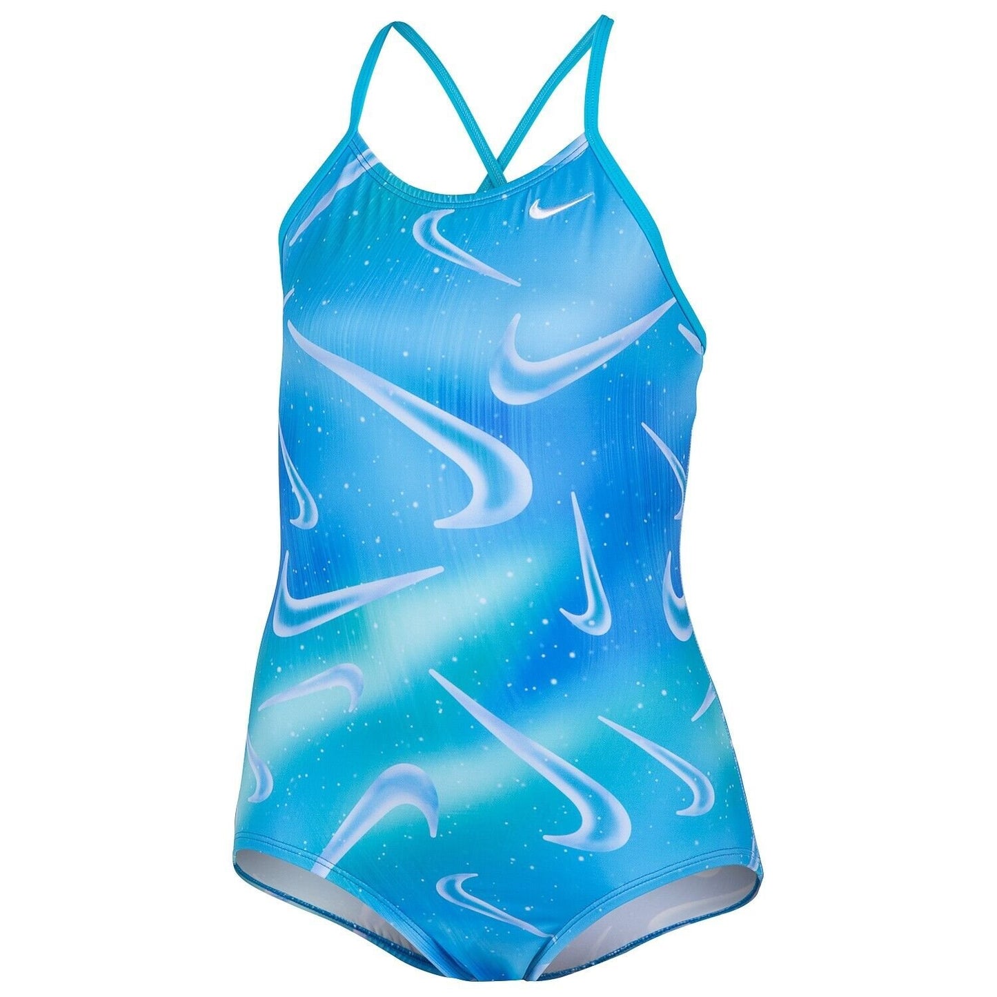 Nike Girls' Aurora Swoosh One-Piece Swimsuit - Blue, XL