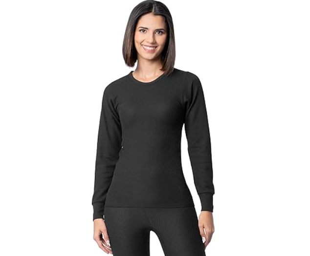 Indera Women's Traditional Warmwear Thermal Underwear Base Layer Top, XL - Black