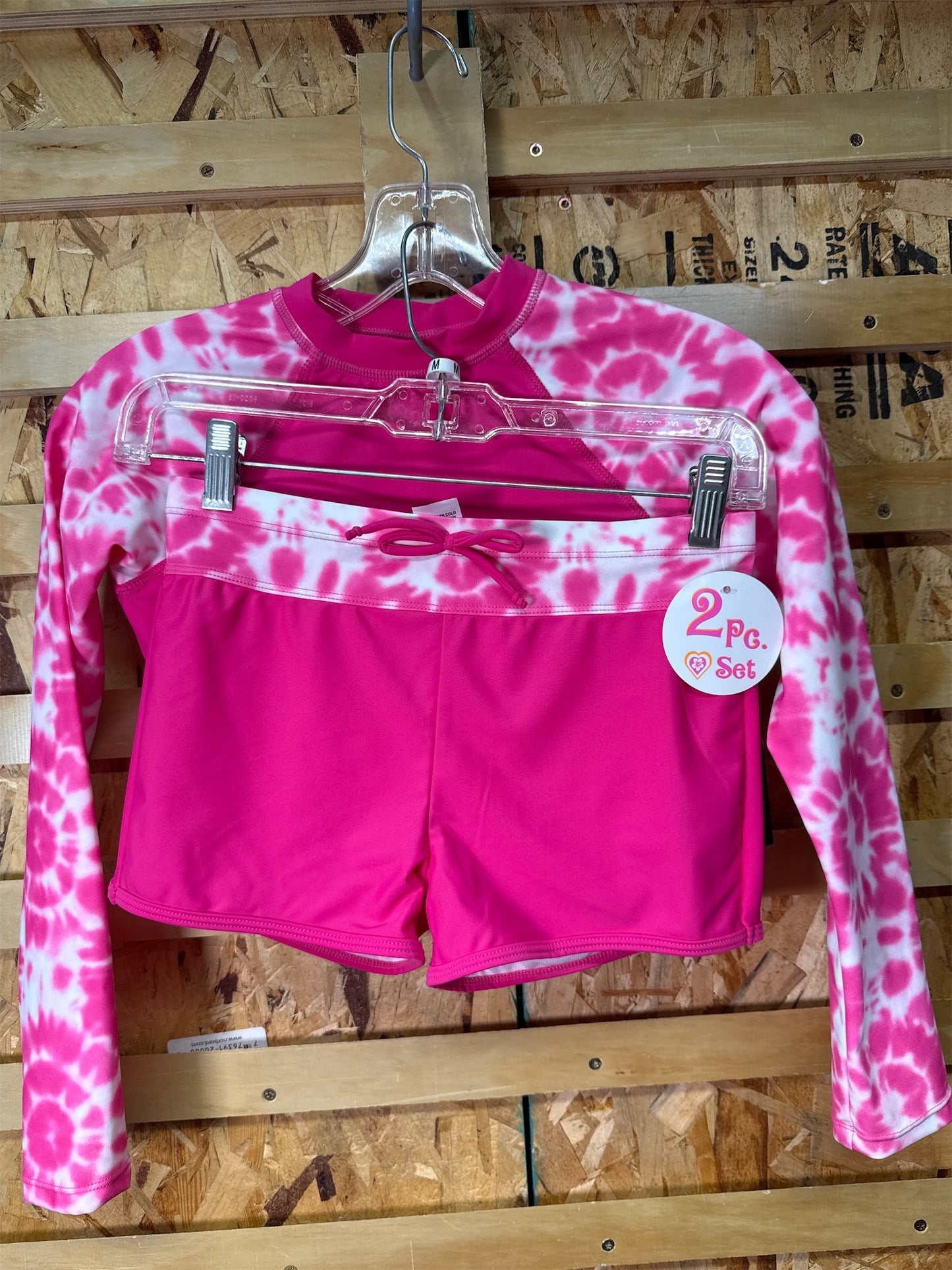 Laguna Girls' 2-Piece Tie-Dye Rash Guard and Swim Shorts Set, Pink, Size M (10/12)
