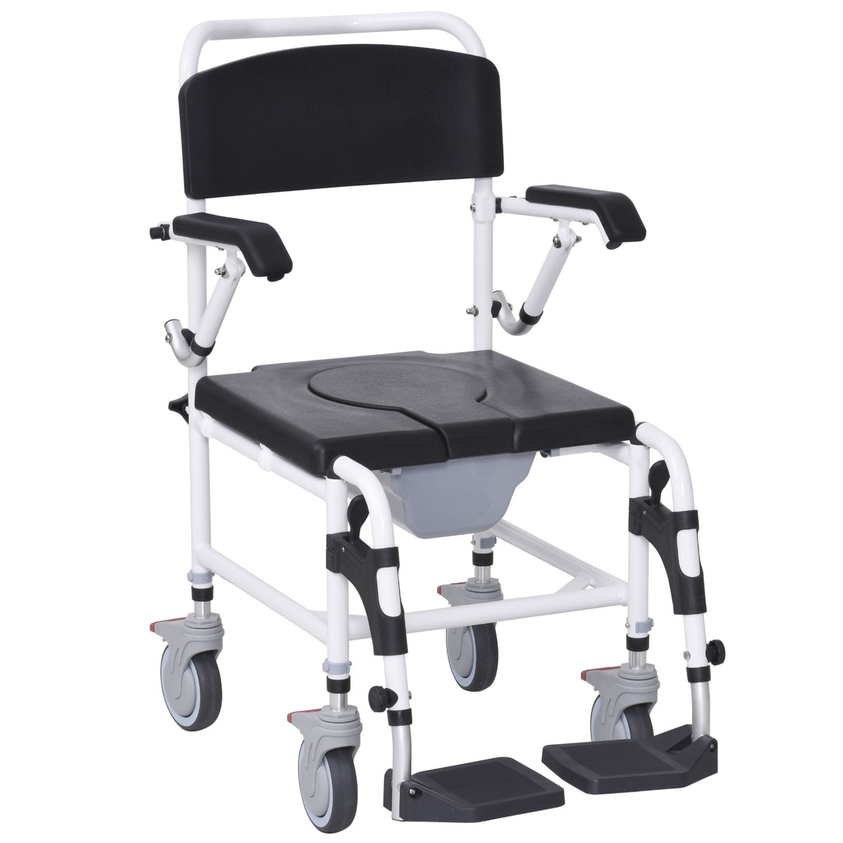 Homcom Rolling Shower Commode Wheelchair with Detachable Bucket