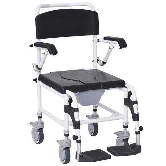 Homcom Rolling Shower Commode Wheelchair with Detachable Bucket