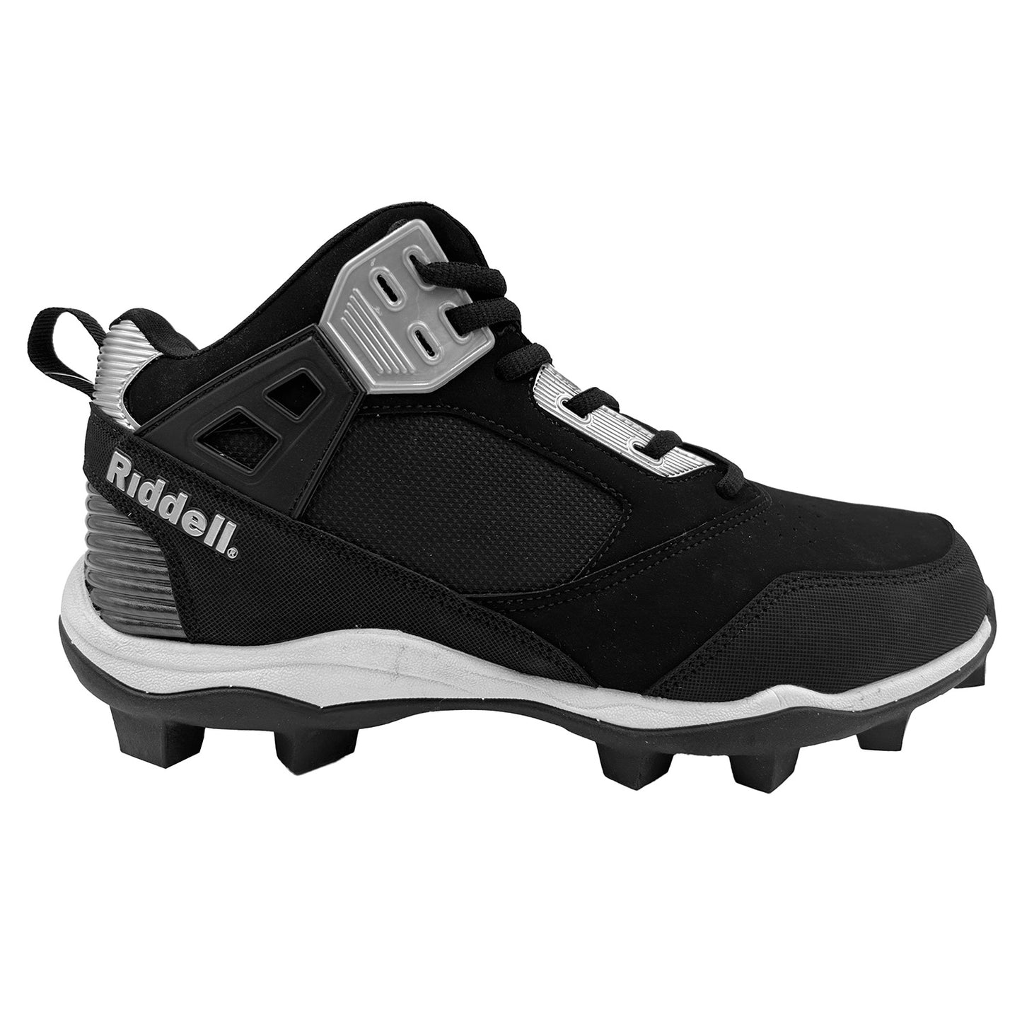Riddell Diverse Mid RM Men's Football Cleats - Black/Silver, Size 9