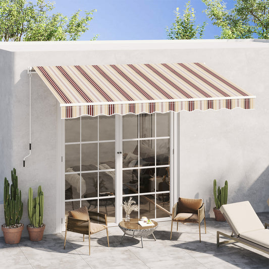Outsunny Manual Retractable Awning Sun Shade Canopy, Red/Beige Striped