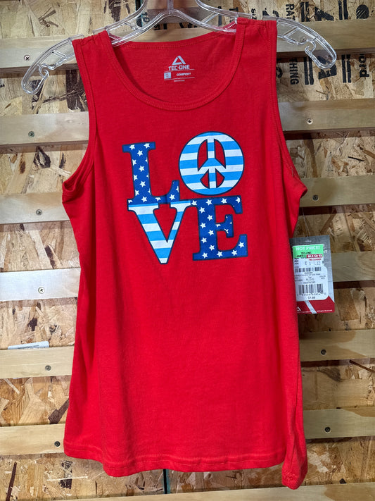 TEC-ONE Girls' Fourth of July Patriotic LOVE Tank Top, Red - XL (16)