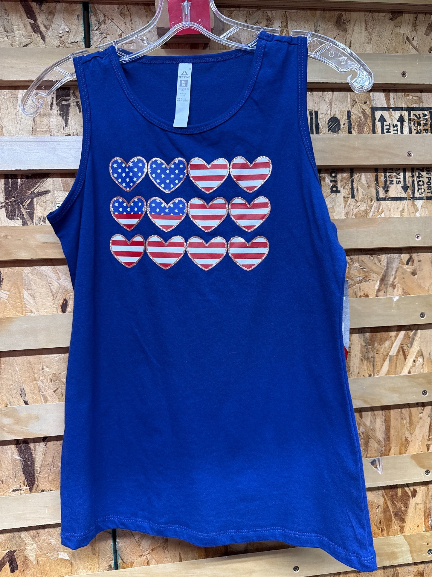 TEC-ONE Girls Americana Heart Graphic Tank Top - Blue, XL (16)