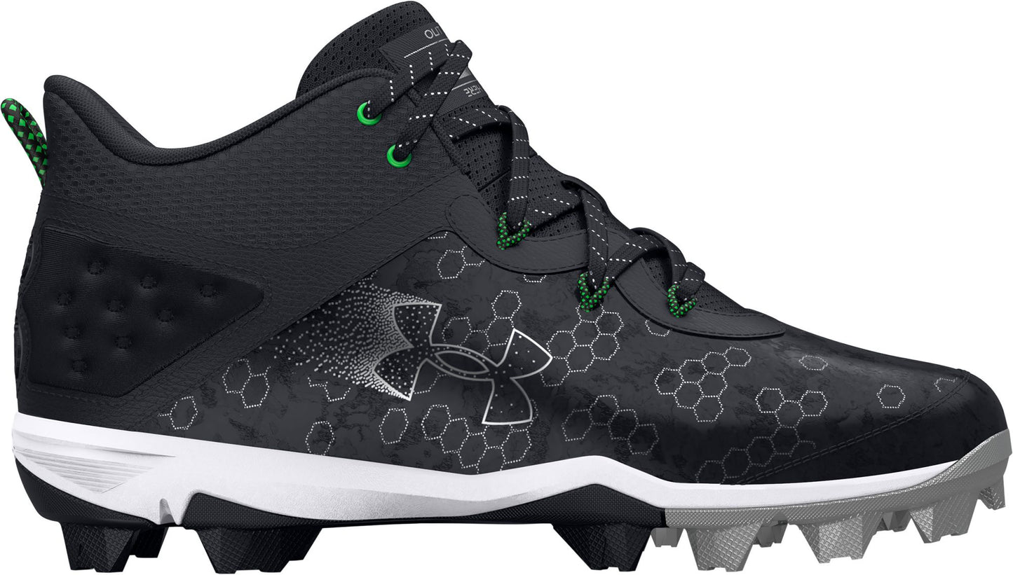 Under Armour Men's Harper 8 Mid RM Baseball Cleats - Black/Silver, Size 6.5