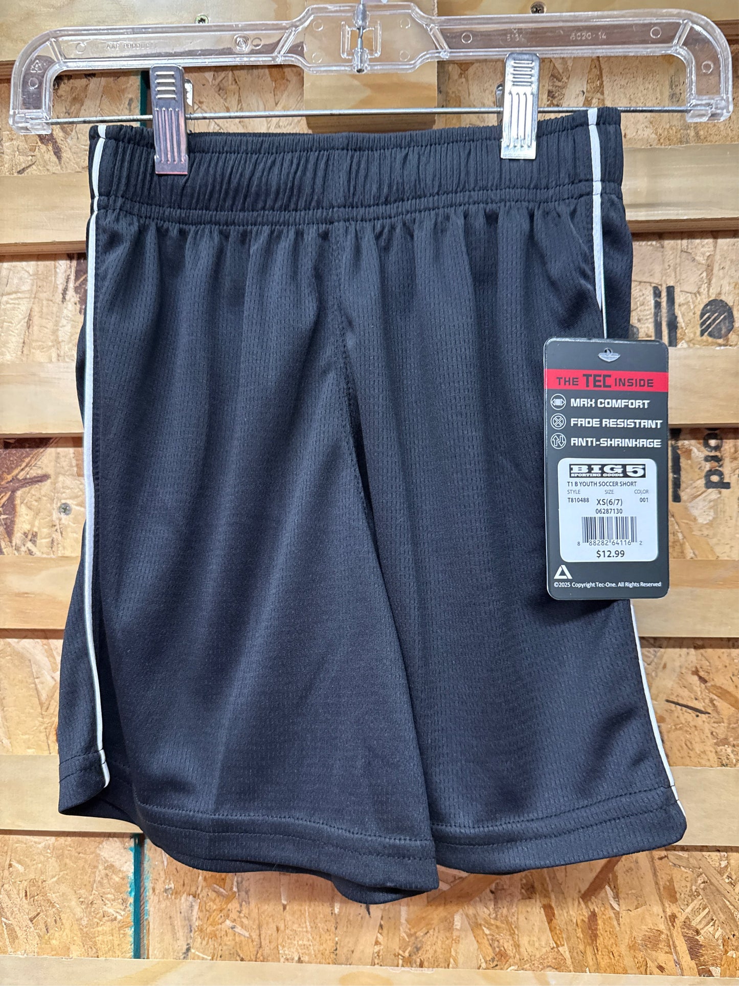 TEC-ONE Boys' Striker Soccer Shorts - Black/White, Size XS (6/7)