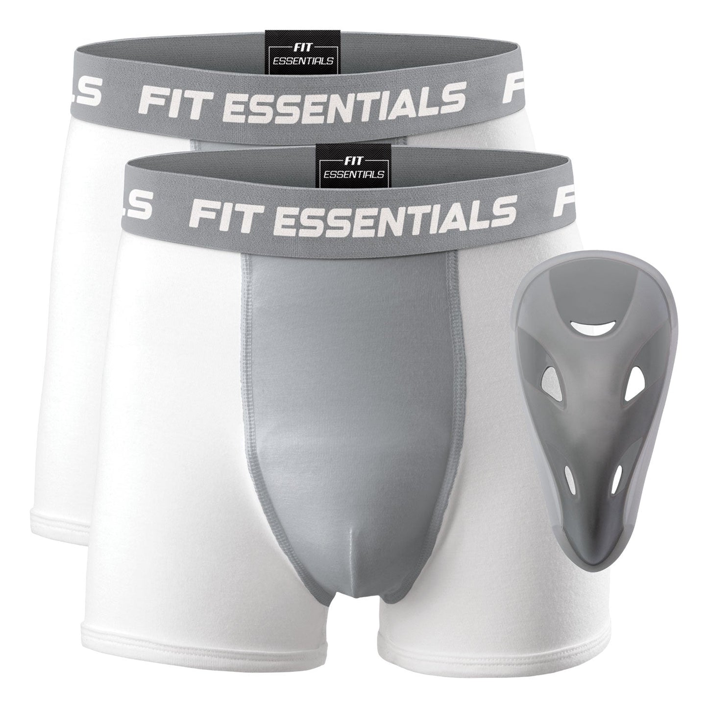 Fit Essentials Youth Boxer Briefs with Athletic Cup, 2-Pack - White/Gray