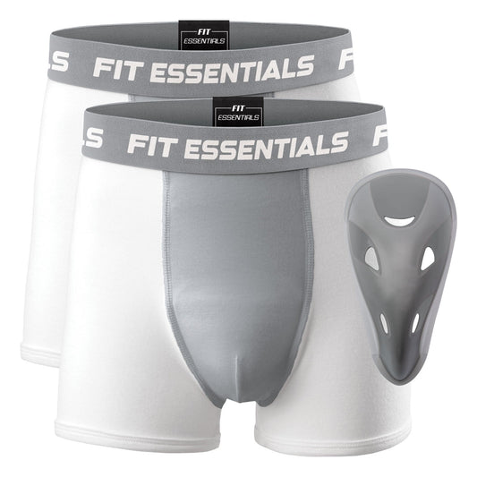 Fit Essentials Youth Boxer Briefs with Athletic Cup, 2-Pack - White/Gray