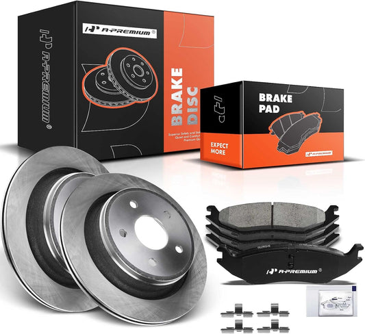 A-Premium 13.86" Rear Vented Disc Brake Rotors & Ceramic Pads Kit