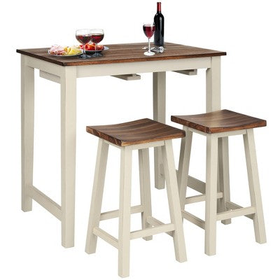 Costway 3-Piece Bar Table Set with 2 Saddle Stools, Space-Saving Design