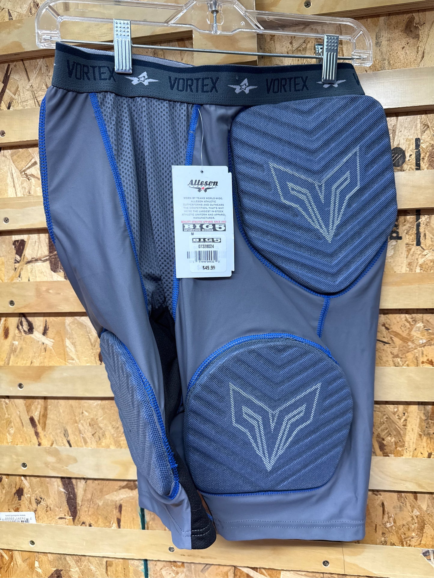 Alleson Adult Vortex Integrated 5-Pad Football Girdle - Gray/Blue, Medium