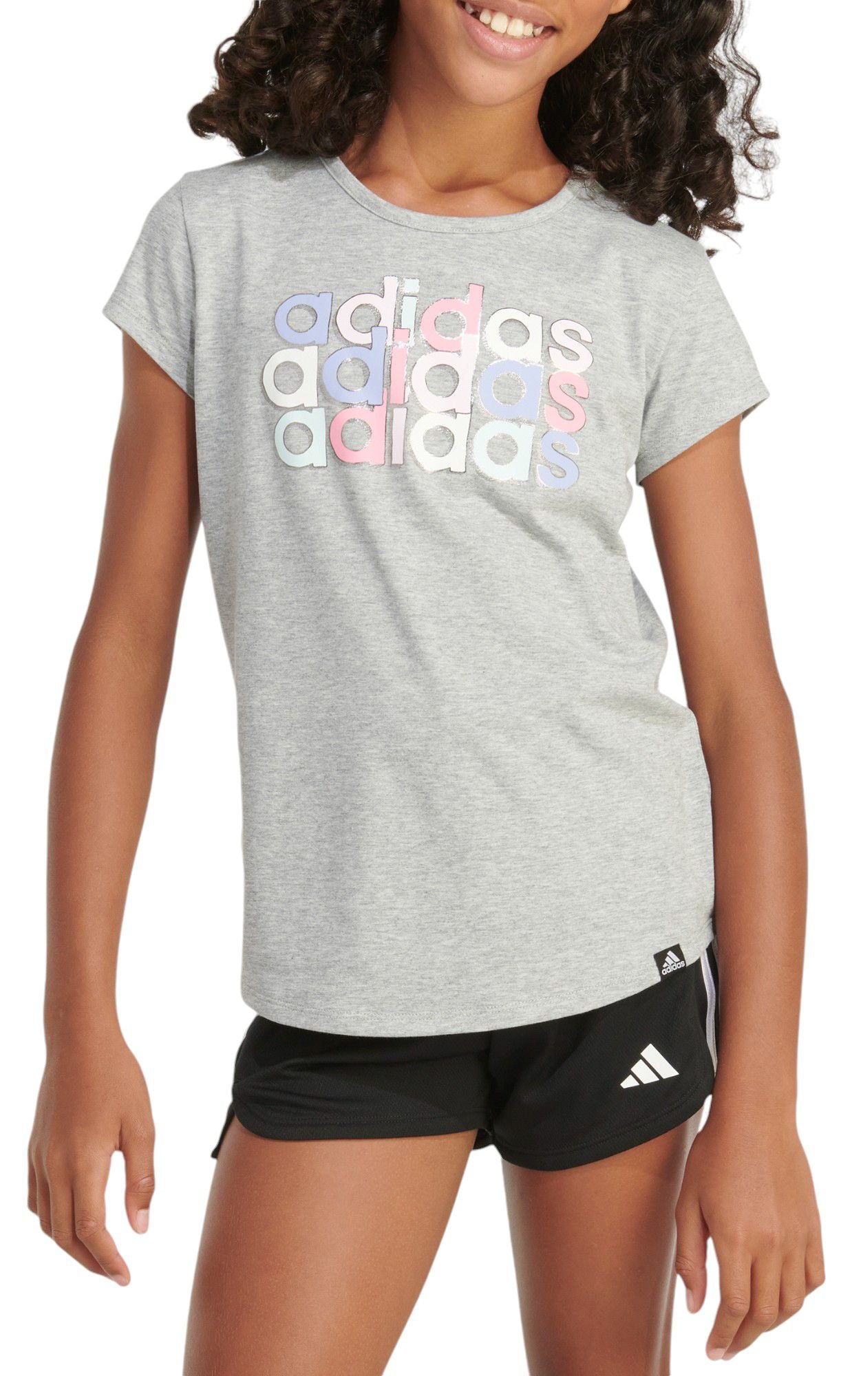 Adidas Girls' Essential Heather Graphic T-Shirt - Gray Heather, Large