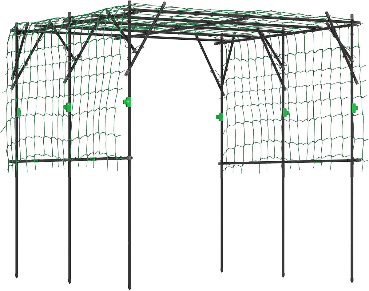 Outsunny 7.3 Ft Garden Arch Trellis, Black Metal Climbing Plant Support with Netting