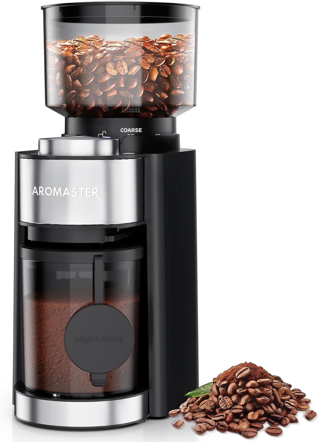 Aromaster Burr Coffee Grinder with 25 Grind Settings, Black