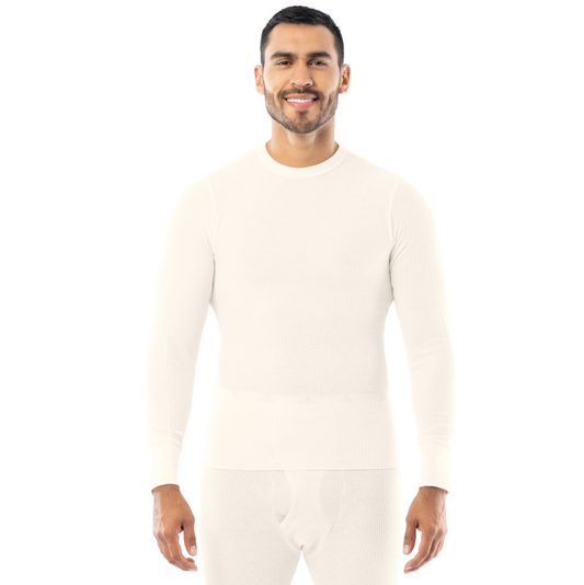 Indera Men's Traditional Long Sleeve Thermal Underwear Top, White, Size S