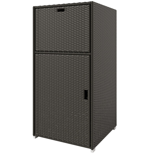 Outsunny Wicker Outdoor Towel Rack and Poolside Storage Cabinet - Dark Brown