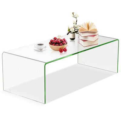 Costway Modern Tempered Glass Coffee Table - Clear Waterfall Accent Table