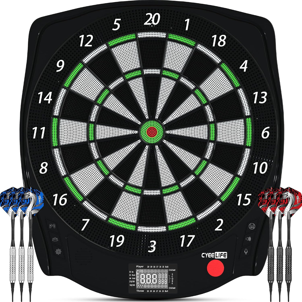 CyeeLife Electronic Dartboard Set with 6 Soft Tip Darts and Digital Scoreboard - Black