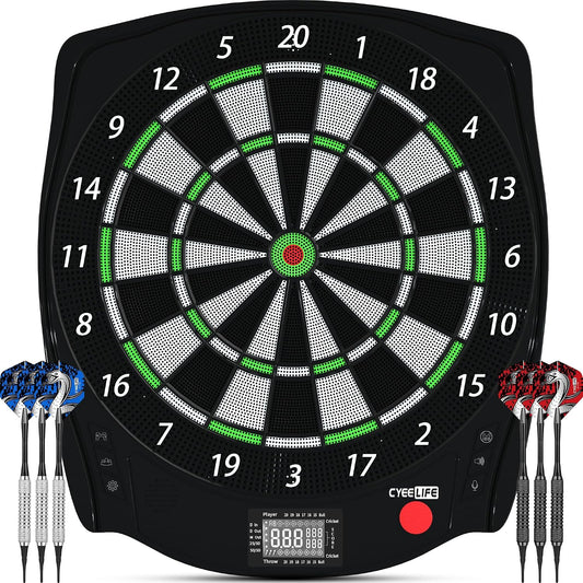 CyeeLife Electronic Dartboard Set with 6 Soft Tip Darts and Digital Scoreboard - Black