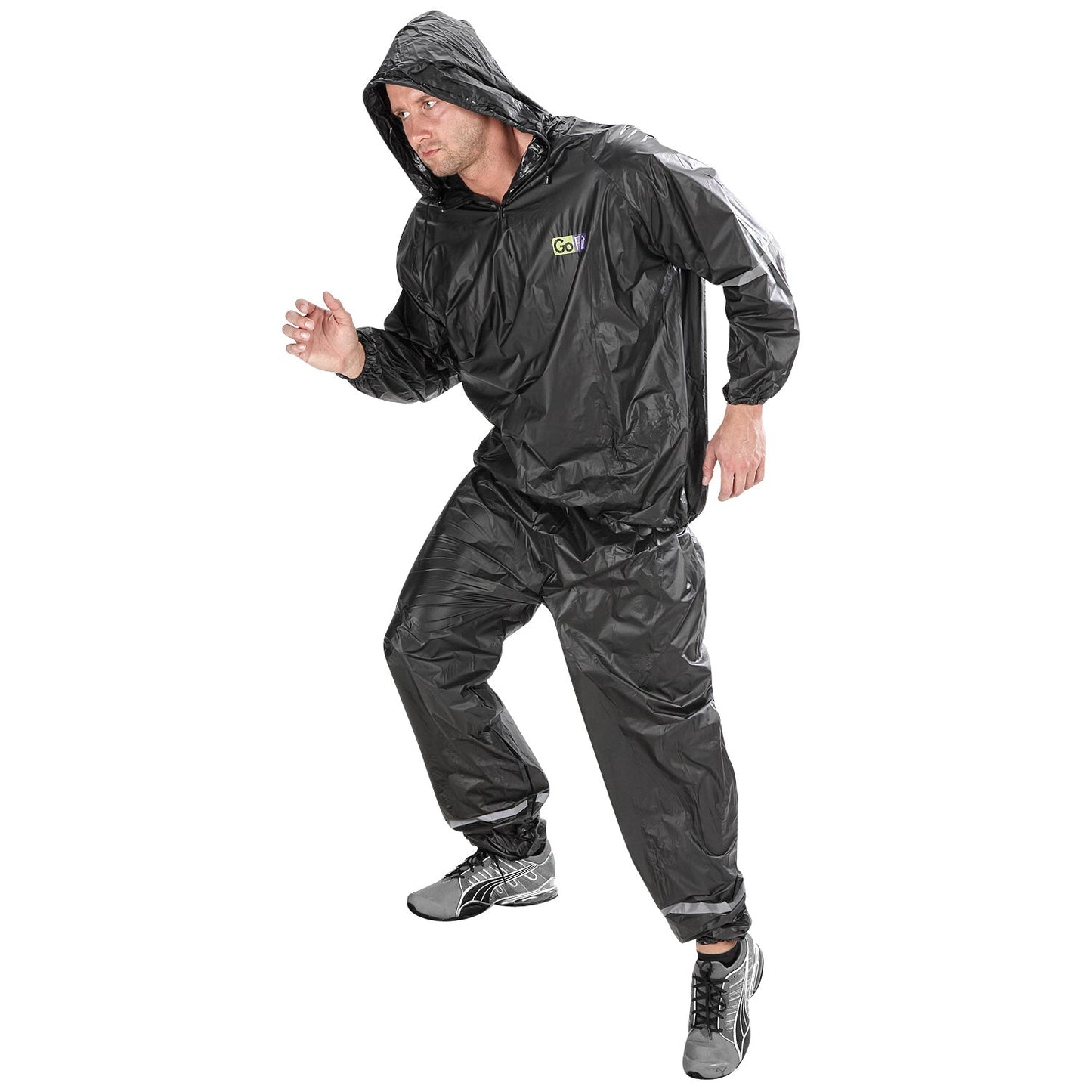 GoFit Hooded Thermal Sauna Sweat Suit - Black, Size 2XL/3XL