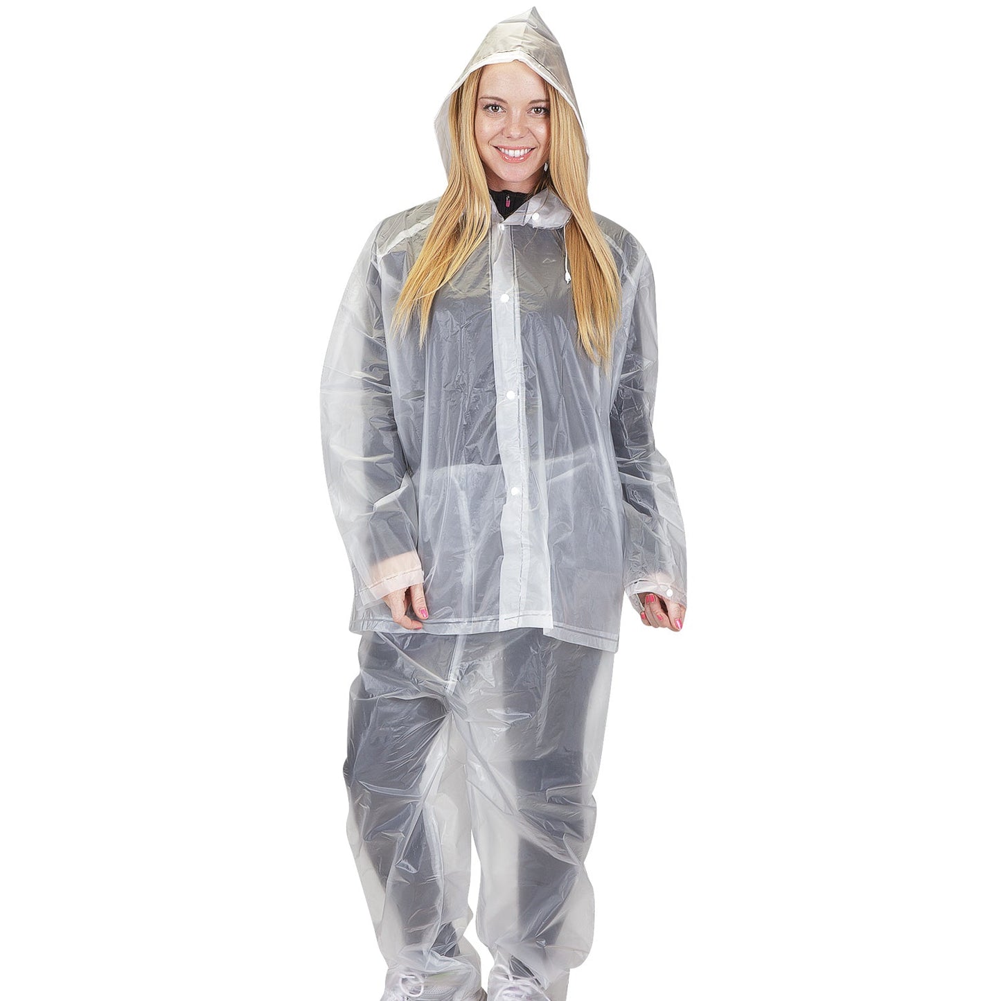 Stansport Adult 2-Piece Hooded PEVA Rain Suit - Clear, Small