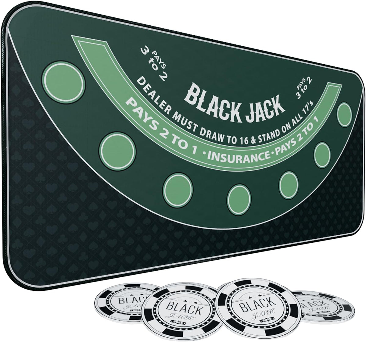 iEsstros 70" x 35" Blackjack Table Mat with Storage Bag & 6 Coasters